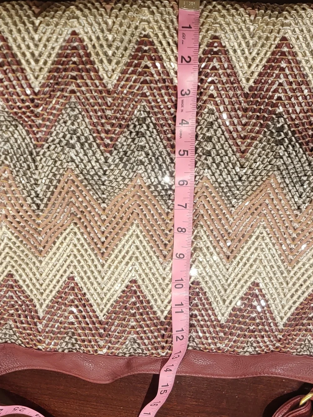 Big Buddha Burgundy, Blush and Cream Woven Chevron Hobo